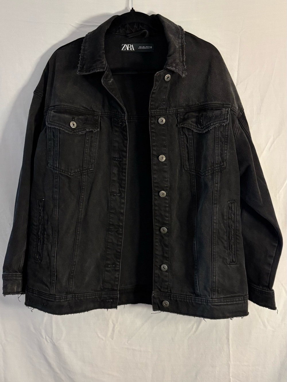 ZARA Black Washed Denim Jacket - Women's Oversized Trucker